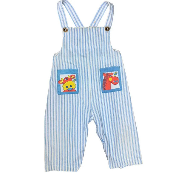 Vintage Other - Vintage 60's Carter's Baby Overalls Blue White Stripes Farm Cow Horse 12 Months